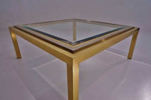 Willy Rizzo coffee table, brass & chrome, 1970`s ca, Italian